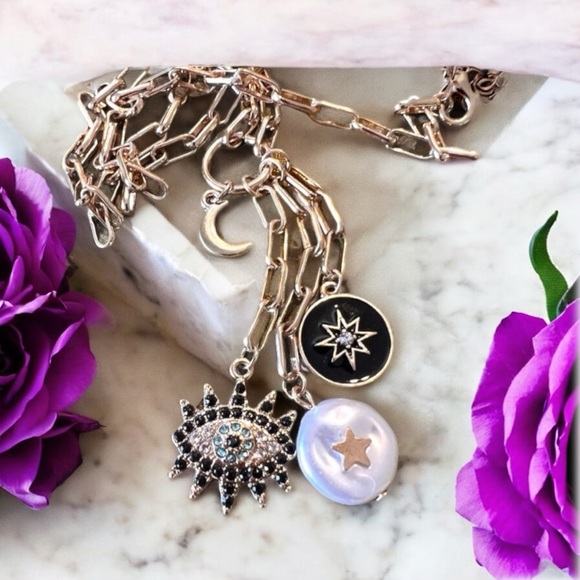 Evil eye stars and moon necklace. Protection necklace. - Picture 11 of 16